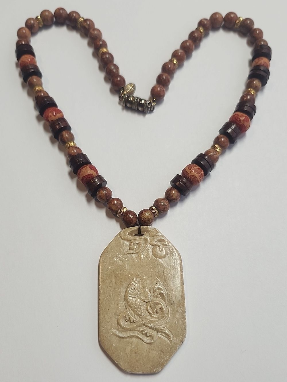 Vintage Les BERNARD INC Assorted Stone Beaded Double Sided Pendant Necklace